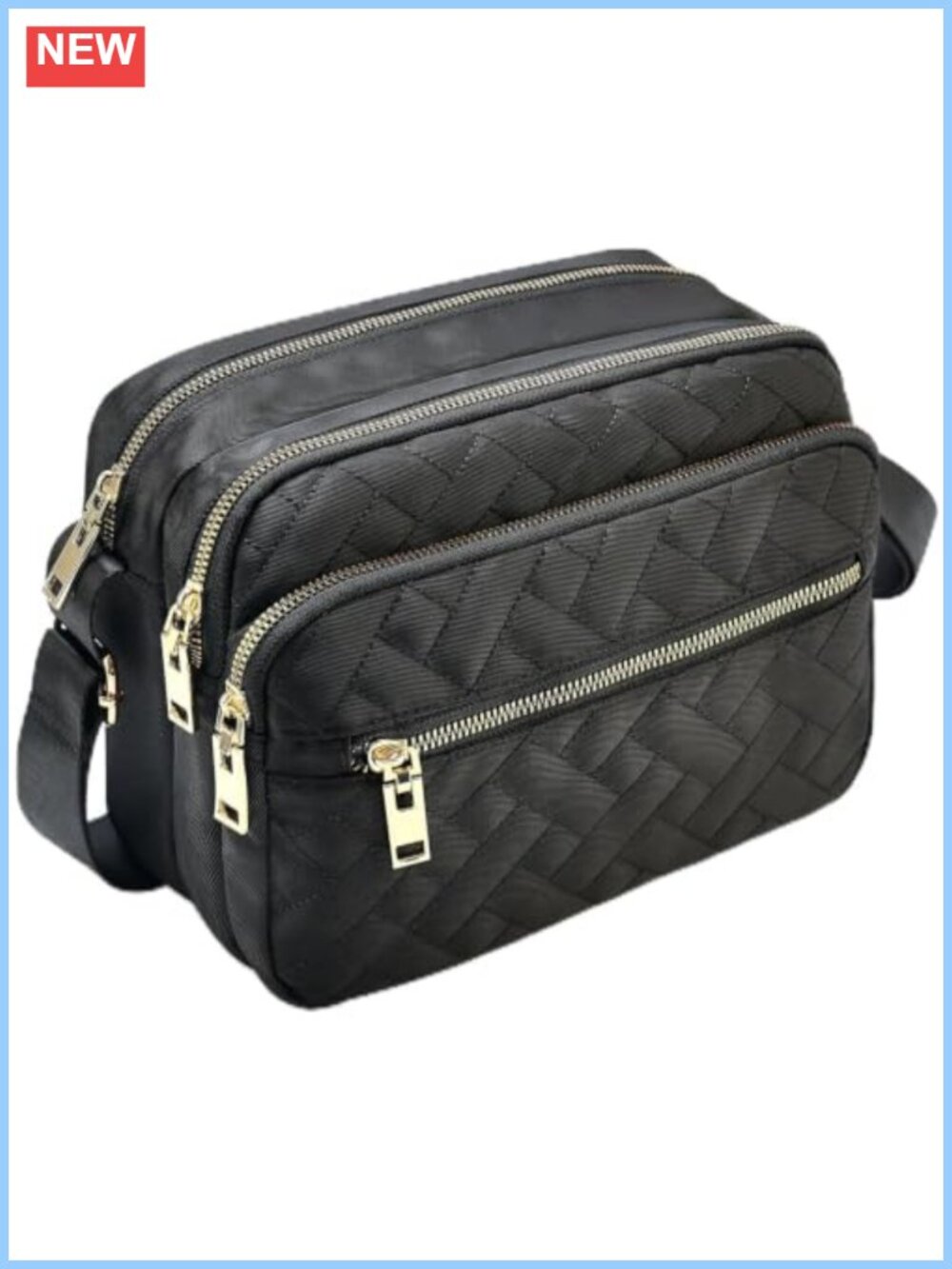 Nylon Quilted Crossbody Bag Medium Hand-Stitched Purse Adjustable Strap